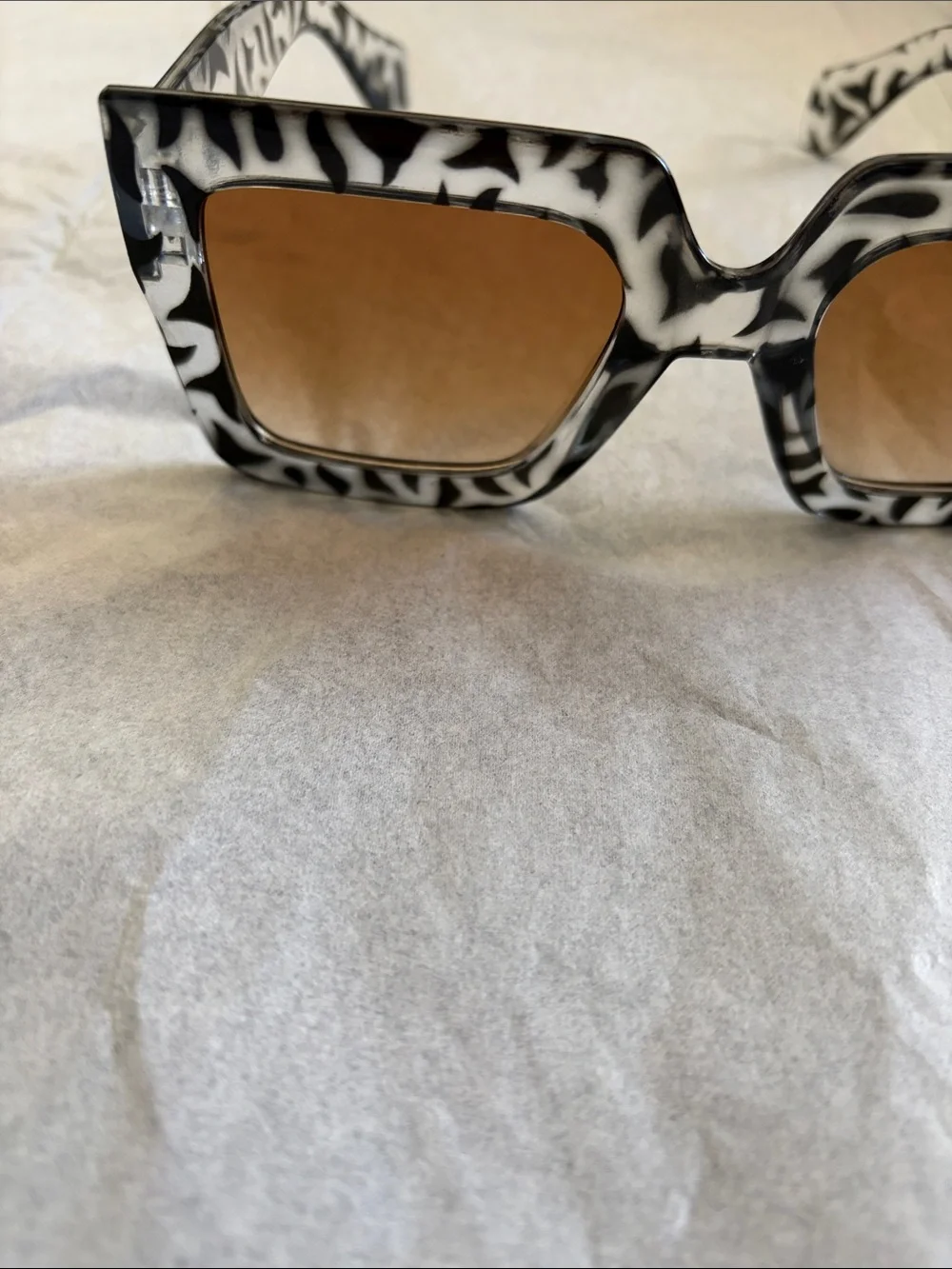 Oversized Square Sunglasses - Gray Patterned Frame, Brown Lenses